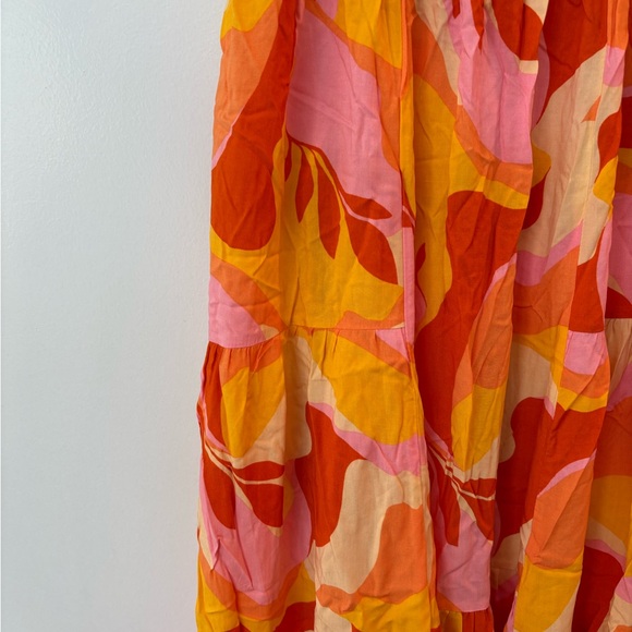 Abel the Label Red Orange Tropical Floral Smocked Waist Maxi Dress Extra Small - Picture 6 of 14